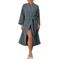 thumbnail image 1 of Bata de baño de felpa esponjosa para mujer INSPIRE CHIC, kimono de manga larga, gruesa y suave, con cinturón, ideal para después de la ducha, spa o sauna, talla XL, color gris, 1 of 1