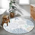 thumbnail image 5 of Blue Aqua Grey Coastal Round Rug 3ft Washable Circle Entryway Rugs Non Slip Summer Beach Coral Shell Starfish Area Rug Indoor Floor Carpet for Bedroom Kitchen Living Room Home Office Dining Room, 5 of 8