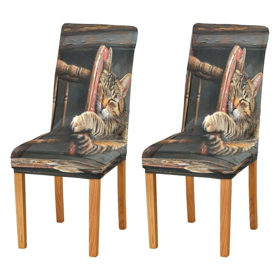 BZSMCE Chairs Slipcovers Dining Chair Covers Sleeping Cat Creative Pattern