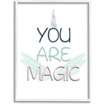 Stupell Industries You Are Magic Sentiment Unicorn Horn and Wings Inspirational Painting White Framed Art Print Wall Art, 11 x 14