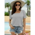 thumbnail image 3 of Women Summer Square Neck Ruffled Tops Short Sleeve Blouse Casual T-Shirt Top, 3 of 5