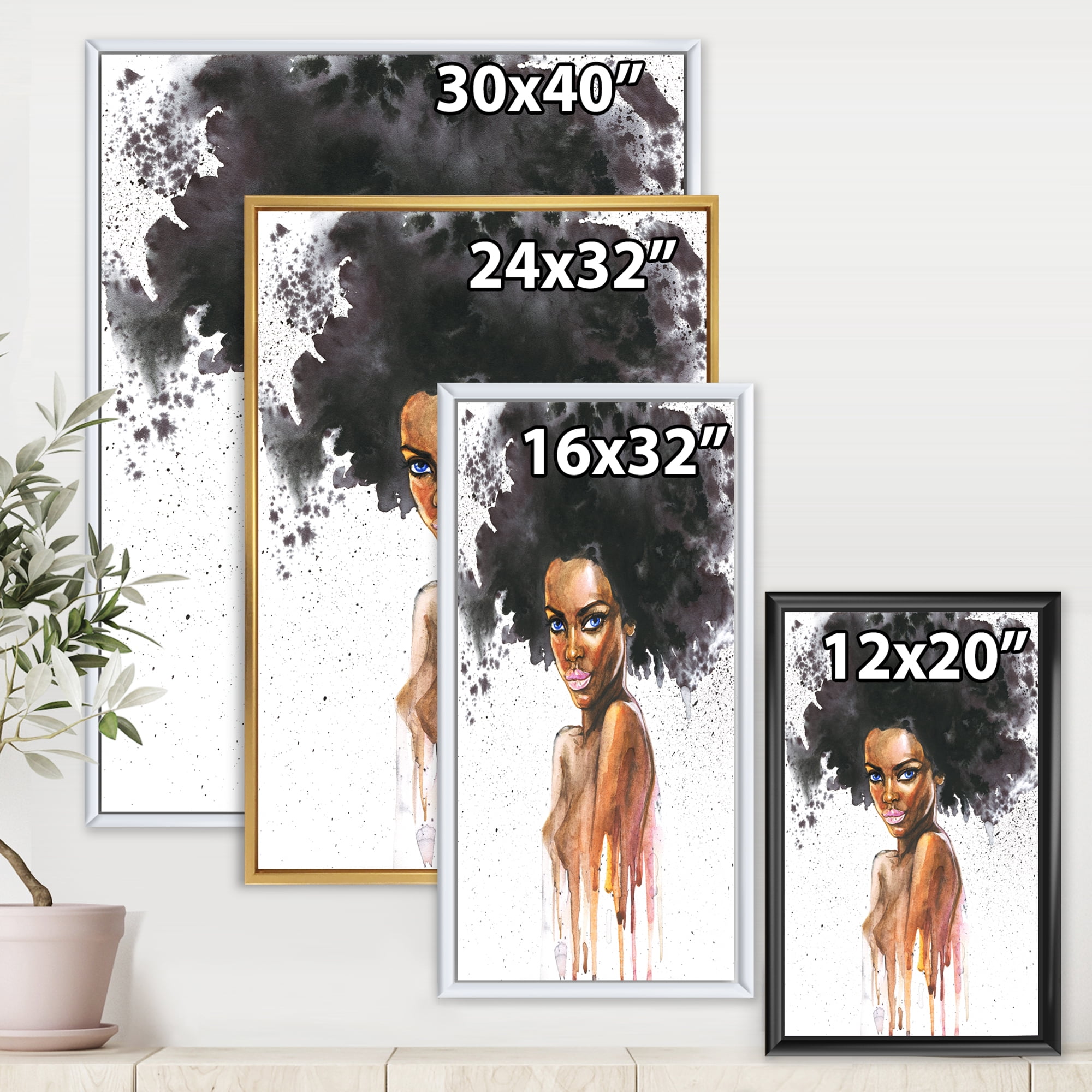 Designart 'Portrait of Afro American Woman VII' Modern Framed Canvas Wall Art Print