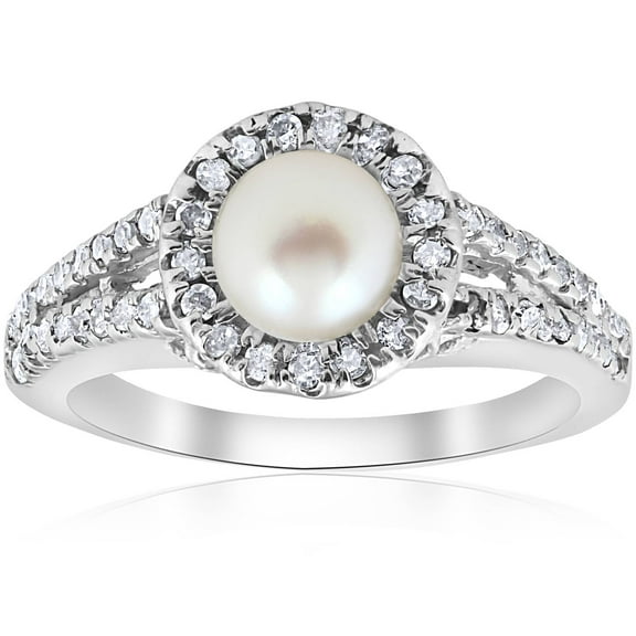 Pompeii Diamond Pearl Halo Ring 14K White Gold (G/H,I1)
