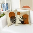 thumbnail image 2 of Juego de 4 fundas de almohada decorativas con hojas de olivo y plantas al atardecer abstractas, decoración de funda de almohada con línea geométrica bohemia, 18x18, 2 of 5