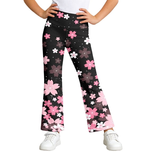 LRen Bell Bottom Jeans for Girls Size 7-8,Girls Wide Leg Pants Casual Flared Trousers Stretchy Joggers Athletic Play Everyday Comfort Wear