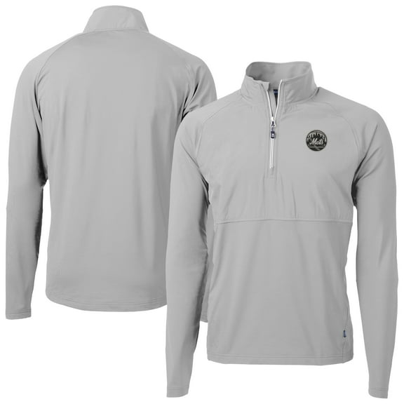 Men's Cutter & Buck Gray New York Mets Adapt Eco Hybrid Raglan DryTec Quarter-Zip Jacket