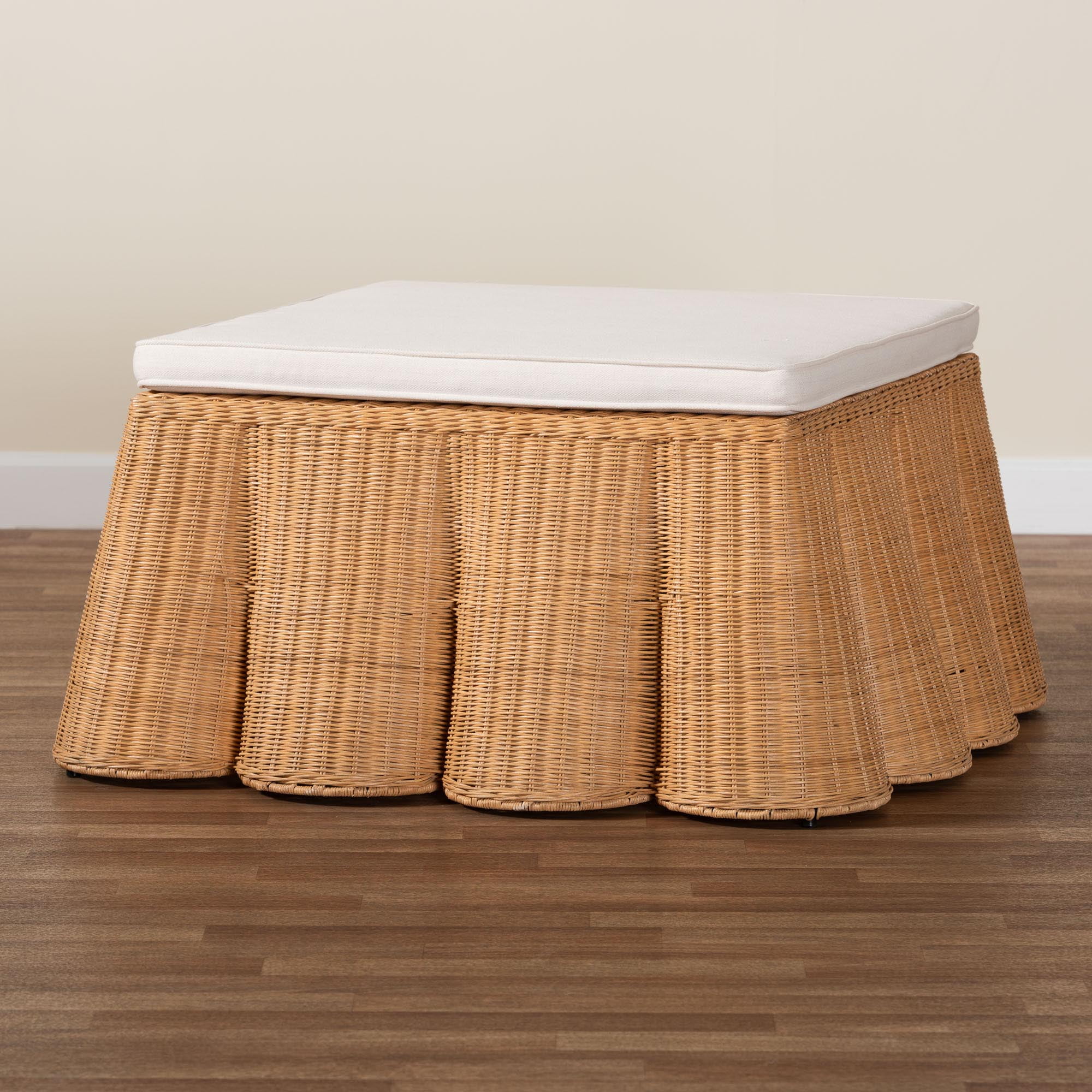 bali & pari Palm Boho Ottoman, 39"W, Square, Light Honey