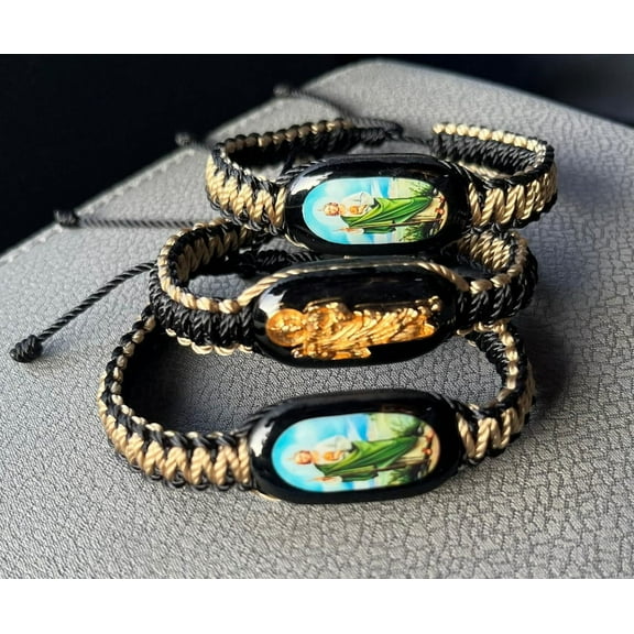 Saint St Jude Black & Gold Adjustable Reversible Bracelet | Handmade Pulsera | Knotted Rope, Protection, Spiritual Jewelry, Gift for Him/Her - 1 Pack