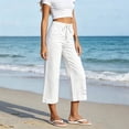 thumbnail image 4 of Lenpel Wide Leg Capri Jeans for Women Lounge Drawstring Pull on Baggy Cropped Denim Pants Stretch High Waist Denim Capris, 4 of 5