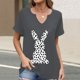 thumbnail image 2 of Corto para las Mujeres Casual Verano 2025 Pascua Impresión V-Cuello Camiseta, Ligero 95% Poliéster 5% Spandex Top para Toda la Temporada Hogar Y Diario, 2 of 7