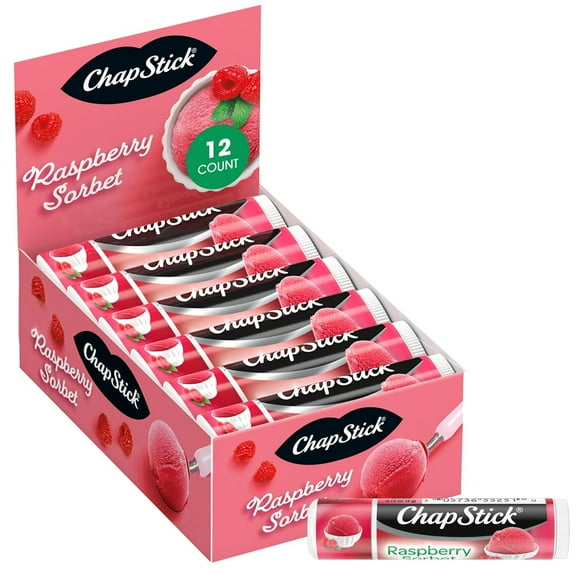 ChapStick Lip Moisturizer, Raspberry Sorbet, 12-Pack – Bulk Lip Balm, Luscious & Sweet, 0.15 Oz Ea