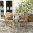 thumbnail image 3 of Merrick Lane French Bistro Style Table with Glass Top, Black Textilene, 4 Stack Chairs, and Bamboo Finished Metal Frame for Indoor/Outdoor Use, 3 of 10