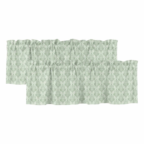 Green Scroll Floral Valances for Windows, Decorative Rod Pocket Window Valance Curtains, Baroque Damask Medallion Pattern Curtain Drapes for Kitchen/Bathroom/Living Room, 2 Panels, 54" W x 18" L