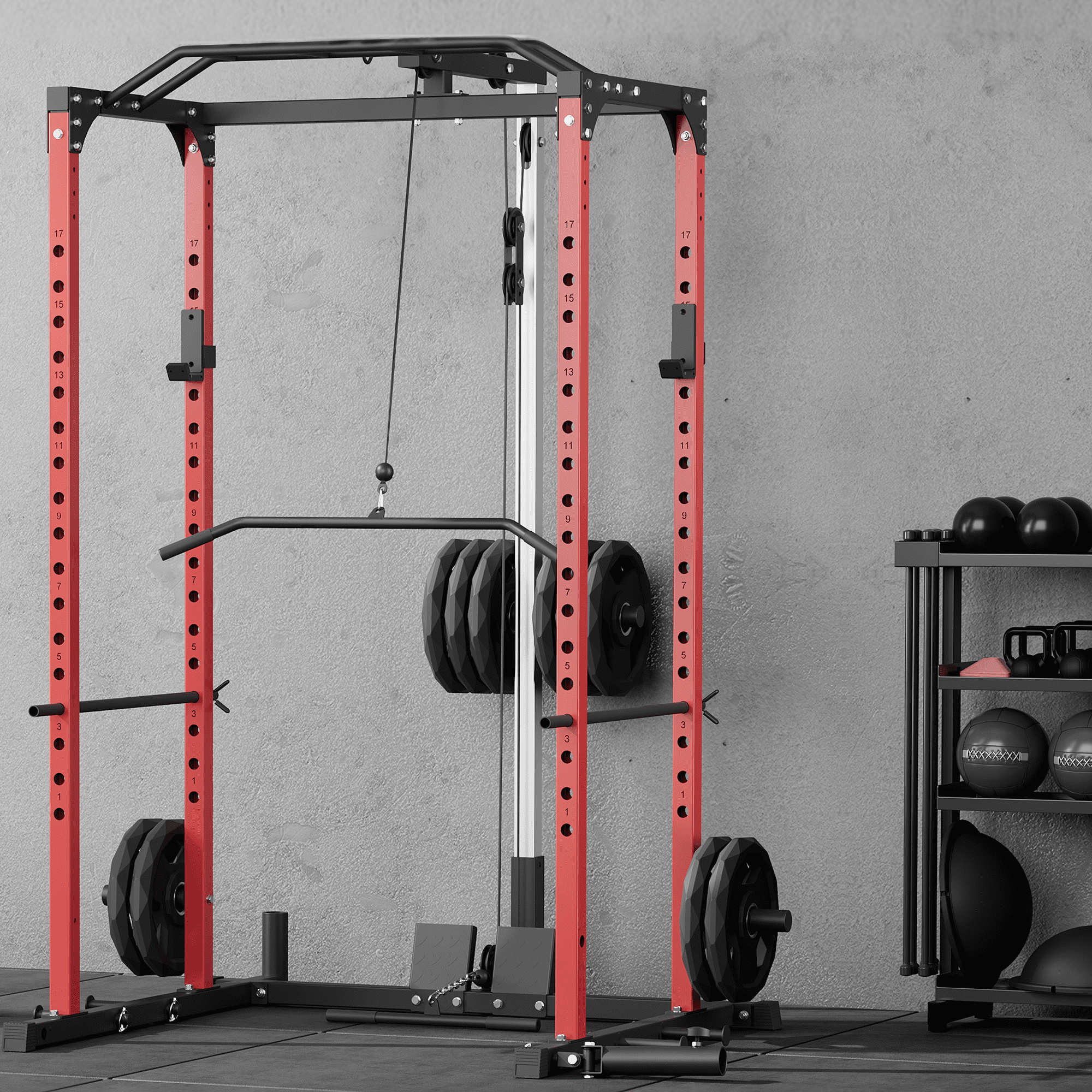 CazToi 1200 Lbs Multi-Functional Power Rack with Adjustable Cable System Full Body Workout Rack Gym Equipment