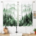 thumbnail image 4 of Green Misty Forest Small Kitchen Curtains Tree Mountain Window Treatment Woodland Landscape Rod Pocket Cafe Short Curtains for Bathroom Dining Room Men Tier Treatment Drapes, 4 of 5
