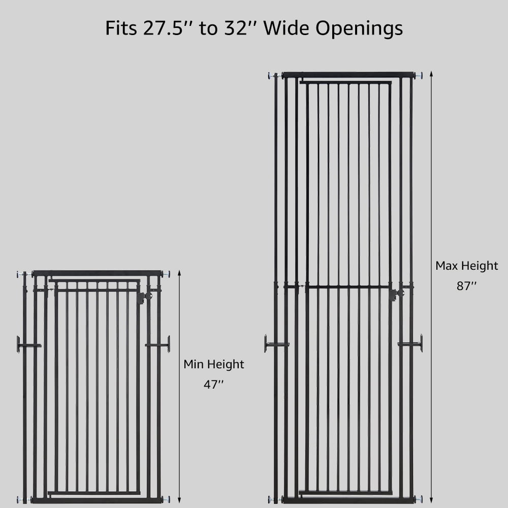 Unipaws Extra Tall Cat Gate, Adjustable 47’’-87’’ Height, Fits 27.5’’-32’’ Wide Openings, Dog Gate for Doorways Stairs, No Drilling Pet Safety Barrier Indoor Use, Metal Fence for Dogs Cats