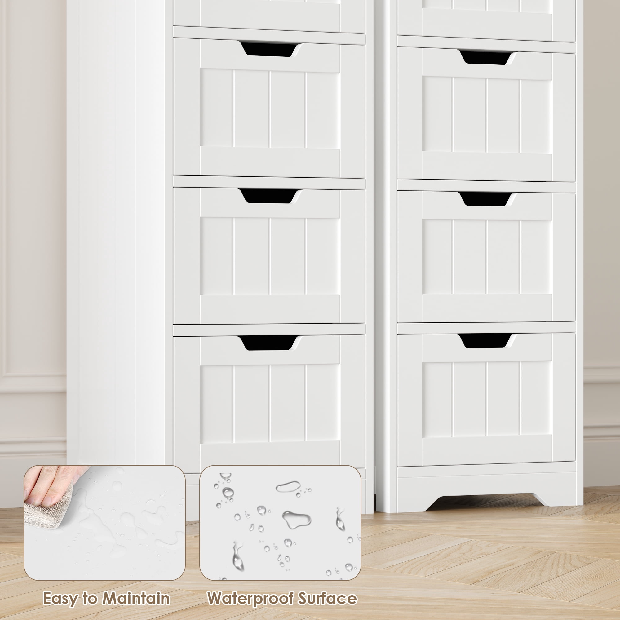Homfa Bathroom Storage Cabinet, Free Standing Narrow Cabinet with 4 Drawers Entryway Storage Organizer for Living Room Bedroom, 2PCS, White