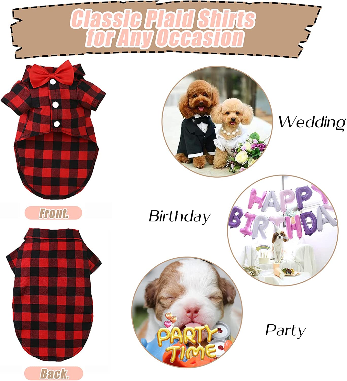 GINDOOR 2 Packs Plaid Dog Shirt - Cute Boy Dog Clothes and Bow Tie Combo  Dog Outfit for Medium Large Dogs Birthday Party and Holiday Photos