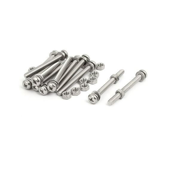 M5x50mm 304 Stainless Steel Pan Head Bolt Screw Nut w Washer 12 Sets