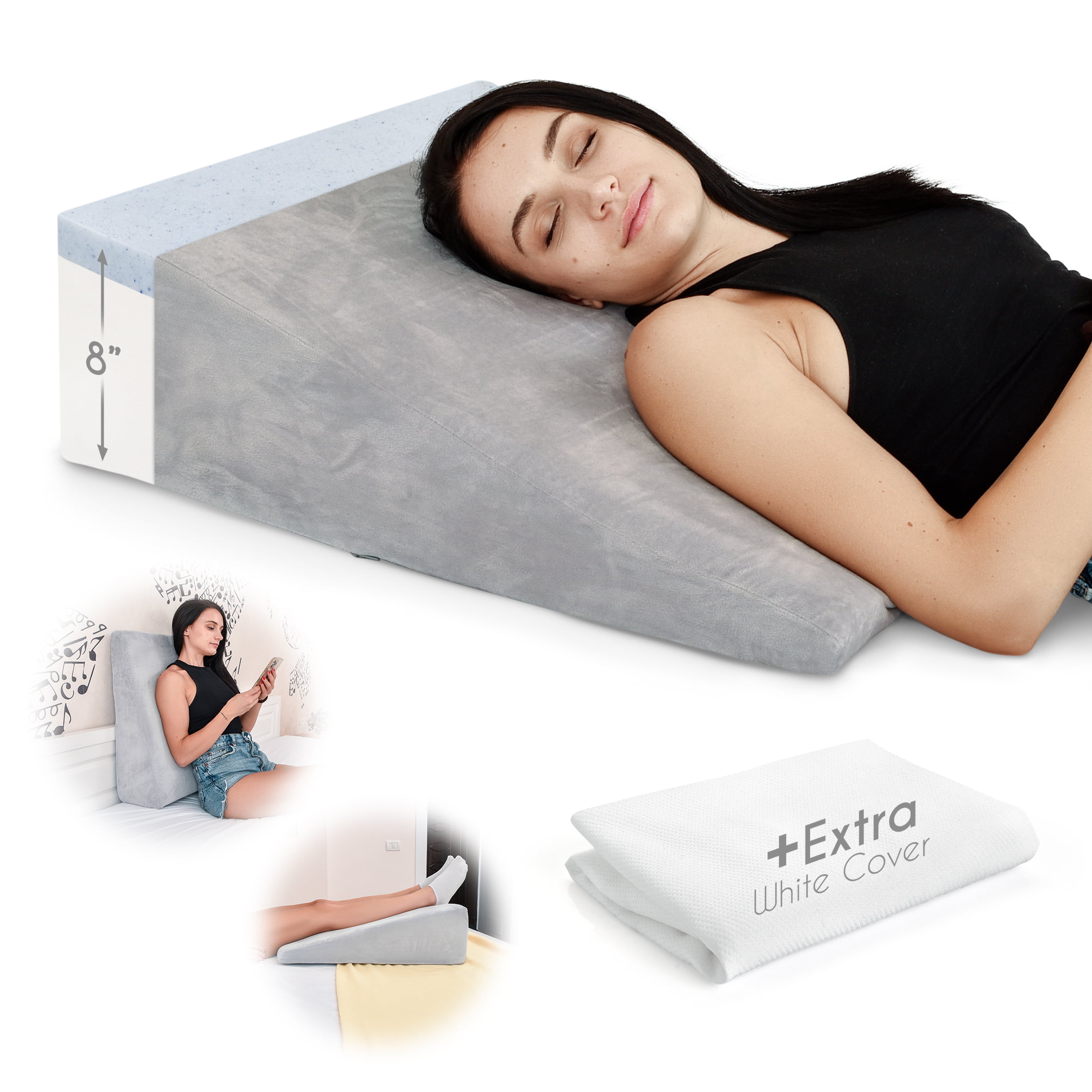 7.5Inch Foam Wedge Pillow Sleep Pillow Support For Snoring & Pregnancy Cushion 
