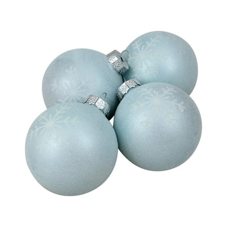 - 4ct Blue and White Snowflake Decorated Christmas Glass Ball Ornaments 3