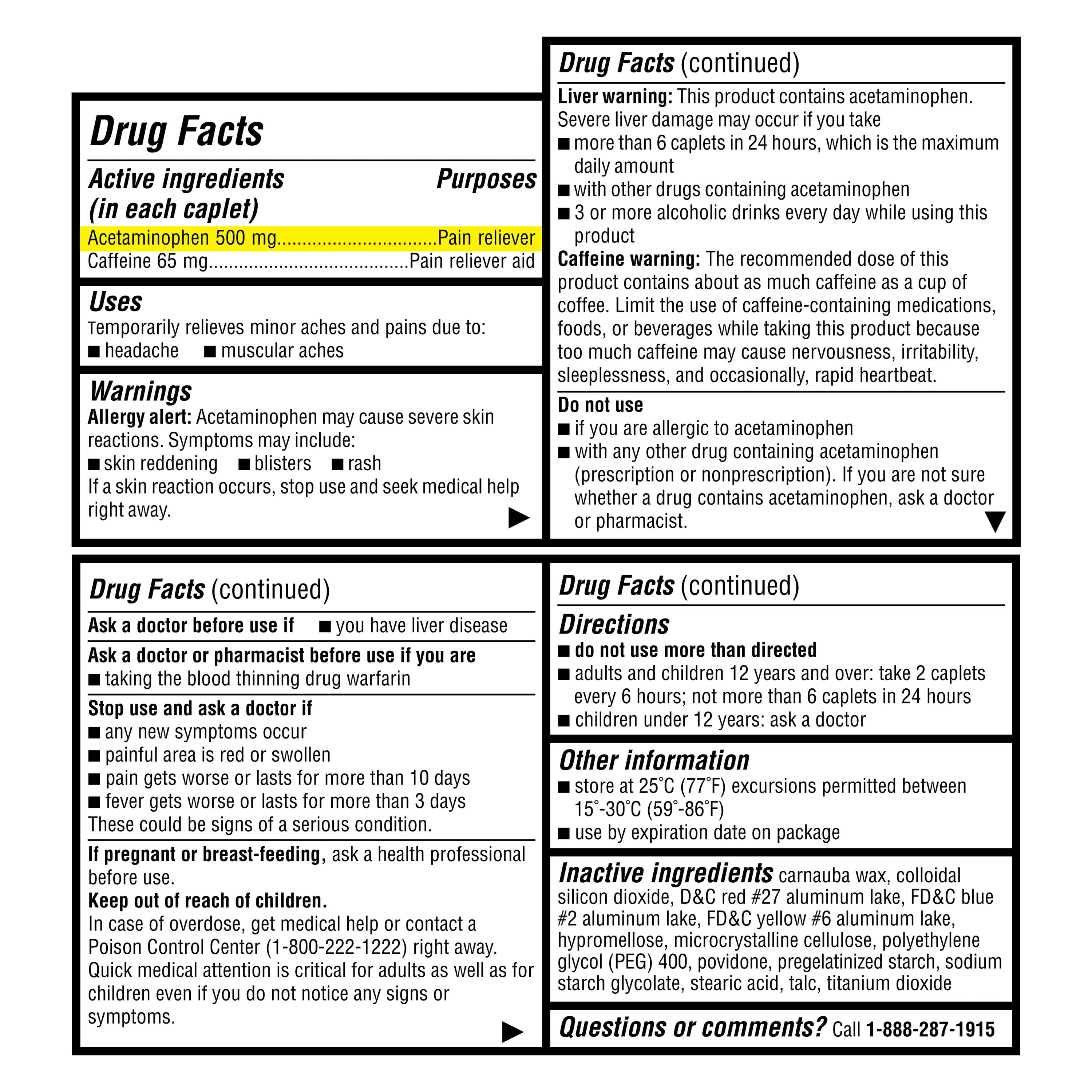 Equate Tension Headache Pain Relieving Aid Acetaminophen and Caffeine Caplets, 100 Count, Compare to Excedrin® Tension Headache Active Ingredients