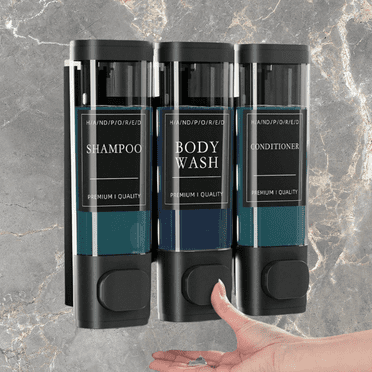 Shampoo And Conditioner Dispenser, 3-Chamber Wall Mounted Shower Soap Dispenser, No Drill Shampoo Pump Dispenser For Shower Bathroom Hotel, 3* 300ml,Black156/250