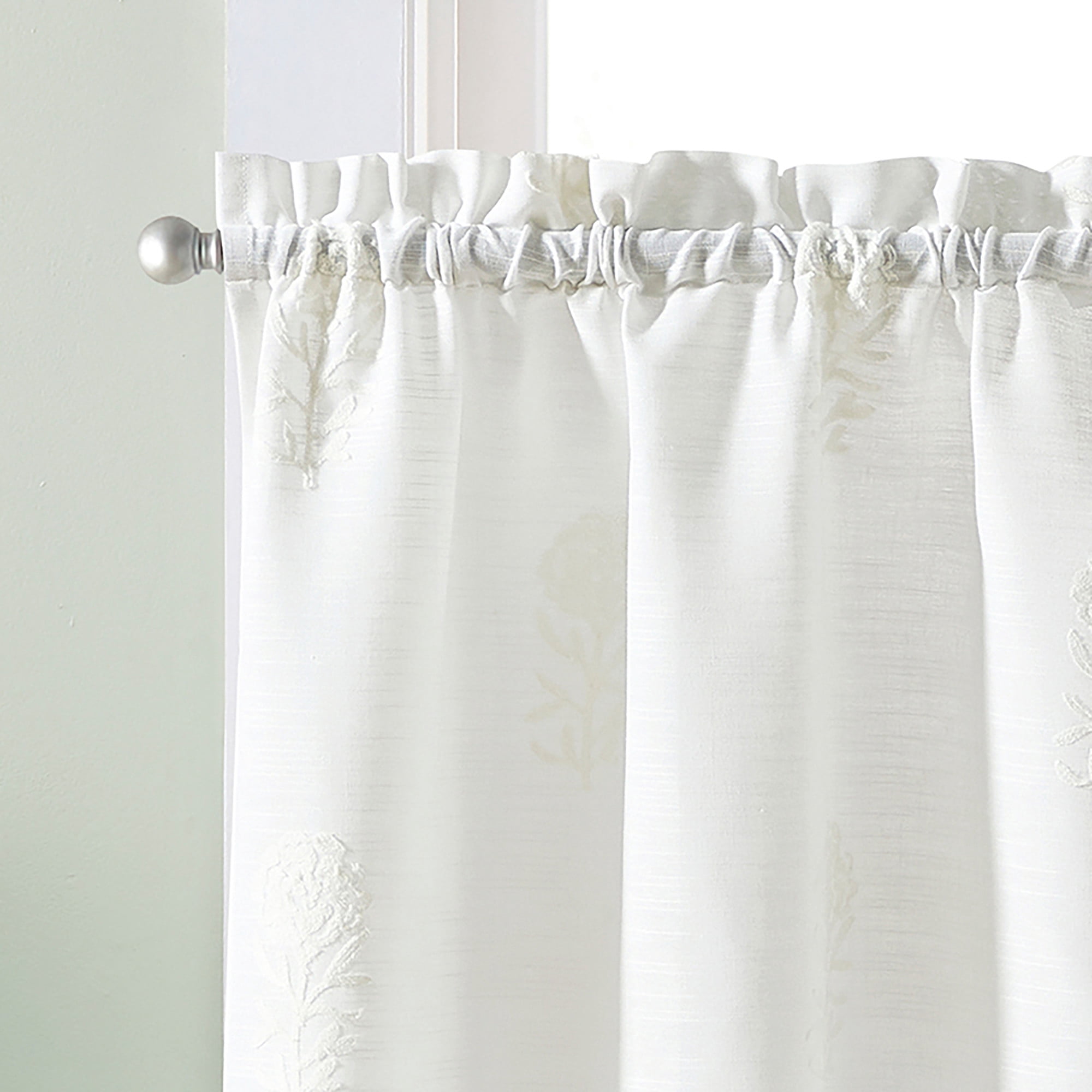 Curtainworks Grace Floral 24" Tier Pair White, Indoor, Rod Pocket, 56" x 24", Adult