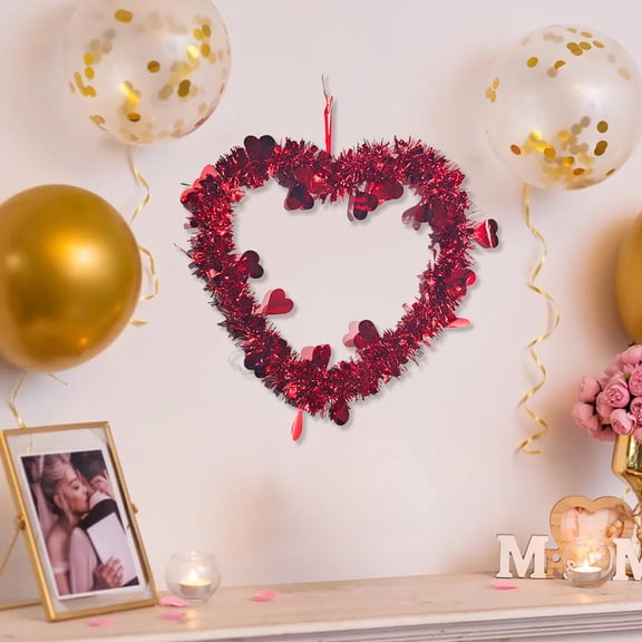 Eespoir Valentines Day Decorations, Floral Wreaths Door Hangings, Heart Ornaments Decor, For Indoor Outdoor Decorations Wedding Festive Display(Red)