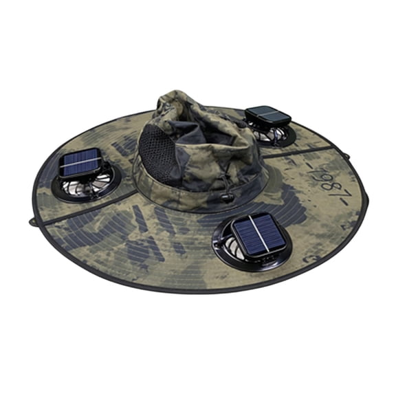 2-in-1 Hands-Free Hat Fan with UPF 50 Wide Brim, Dual Solar Fans Sun Hat with USB Charging & Adjustable Speeds for Fishing, Hiking & Outdoor Activities,Military Green,42cm / 16.5in