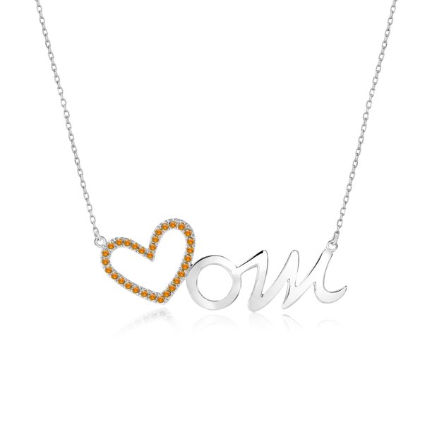 Collar con Colgante de Corazón Abierto JeenMata Oro Blanco 18 K Piedra Amarilla Noviembre