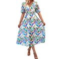 thumbnail image 2 of Women Sundress Summer Floral Short Sleeve Wrap V Neck A-Line Midi Dress Green M, 2 of 8