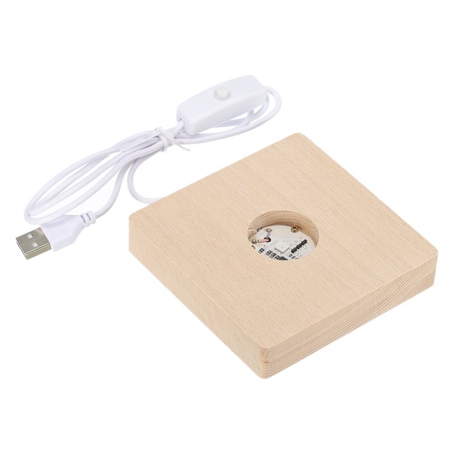 LED Madera Bola Soporte Exhibición Base 10x10x2cm Colorido Luz Cuadrado USB Interruptor para Cristal Bola Piedra Unique Bargains pedestales de exhibición decorativos