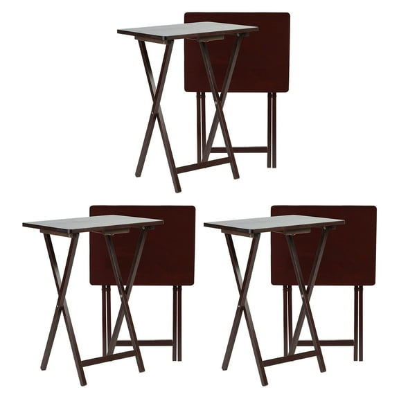 PJ Wood Folding TV Snack Tray Table Desk Stand, Espresso (6-Piece Set)