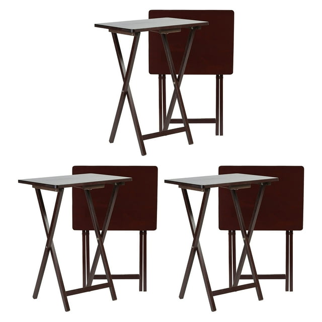 PJ Wood Plateau à Collation Pliant pour Télé, Table et Bureau, Espresso (Ensemble de 6 Pcs)