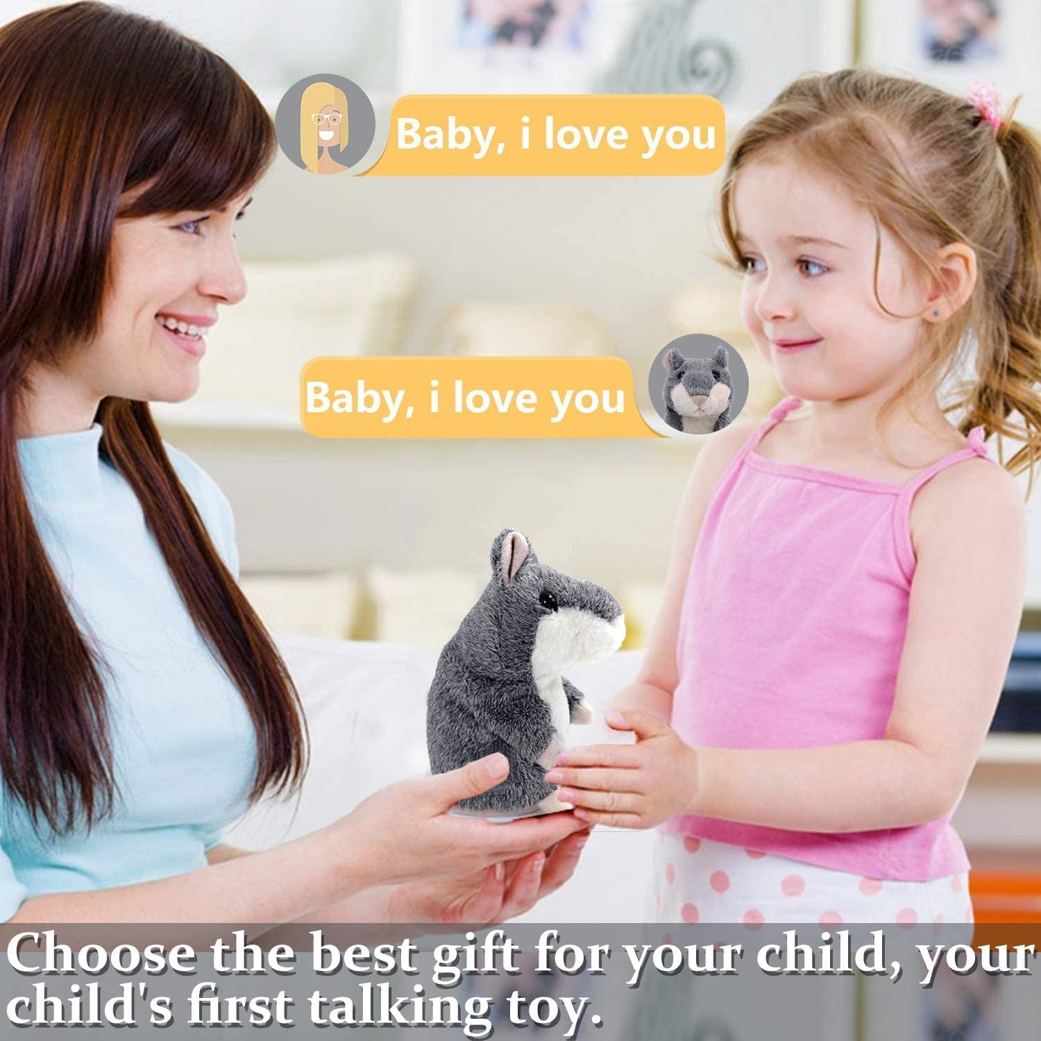 Trianu Toddler Toys Talking Hamster Repeats What You Say Baby Toys Retro Toys for Kids Fun Toys Birthday Gift for Kids Toys for 3+ Year Old Girls Boys Gifts, Gray