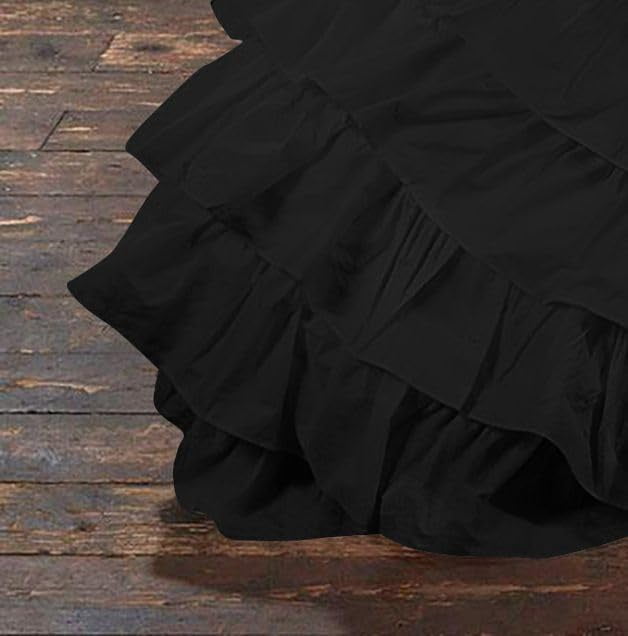 D.N.G. BEDDINGS 5 Piece 100% Egyptian Cotton Circle Ruffle Comforter Set, 550 GSM Filled Microfiber - King/Cal-King Size, Black Color - 800 Thread Count