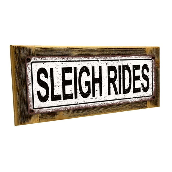 Framed Sleigh Rides 4"x12" Metal Sign, Wall Décor for Seasonal and Holidays