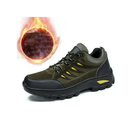 

Wazshop Men Sneakers Lace Up Comfort Shoe Sport Hiking Shoes Warm Plush Lined Trainers Mens Athletic Sneaker Non-slip Slip Resistant Olive Green Cotton 8
