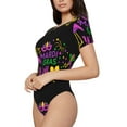 thumbnail image 2 of Daiia Mardi Gras with Flamingo print Women's Crew Neck Short Sleeve Bodysuit Fashion Tops Fit Casual Basic Extender Bodysuit-Large, 2 of 9
