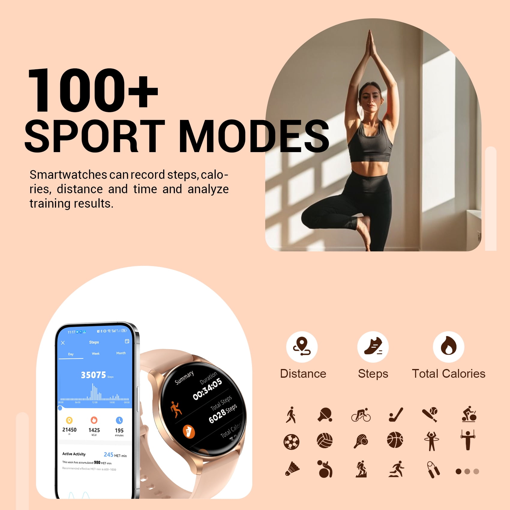 Blackview Smart Watch for Women, 1.43" AMOLED Fitness Tracker Watch with Bluetooth Call, 100+ Sports Modes, AI Voice Assistant, 2 Straps, Waterproof Smartwatch for Android iPhone, Gold