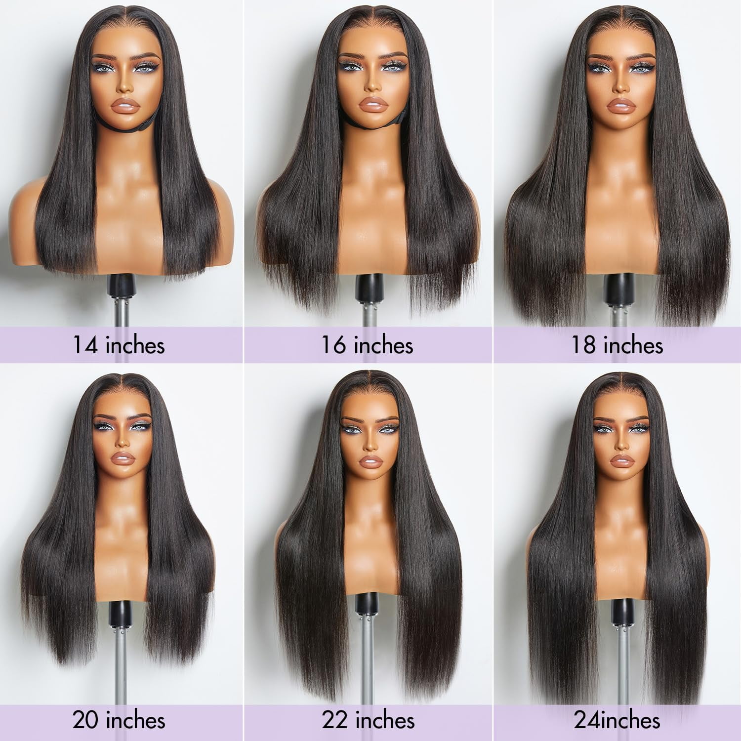 LUVME 13x4 Lace Frontal 10" Human Hair Wigs Glueless Long Silky Straight Narutal Black Precut Lace Pre-plucked Middle Part for Women