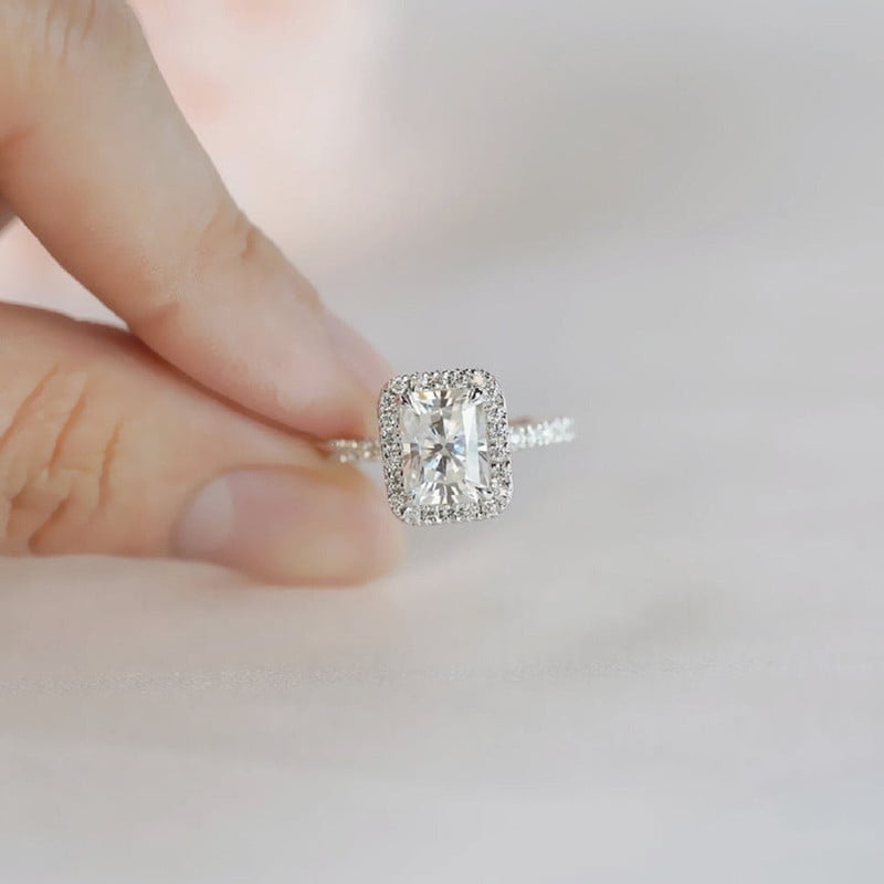Cora Jewellery 2.5CT Radiant Moissanite Halo Engagement Ring For Women, 18K Rose Gold