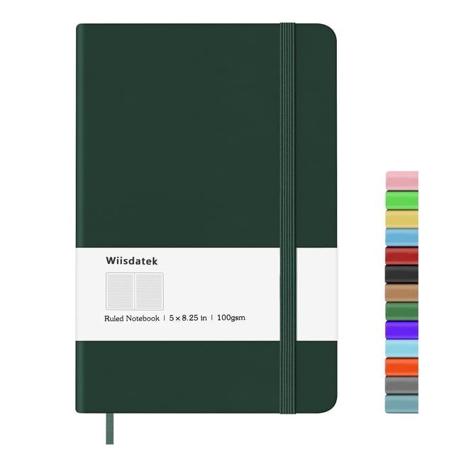 Cuaderno Wiisdatek de tapa dura de cuero 13 x 21 cm, 100 g/m²