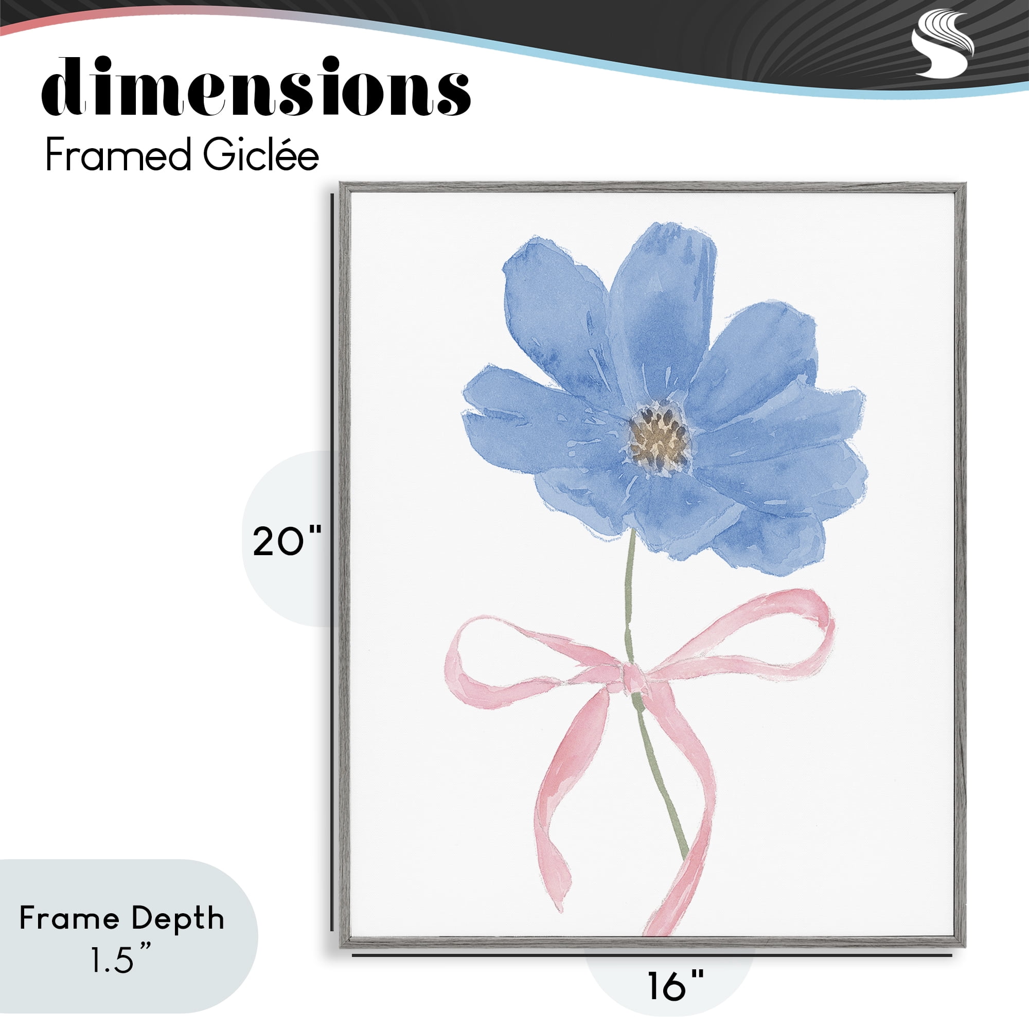 Stupell Industries Blue Bow Bloom Gray Framed Giclee Art, design by Lucille Price