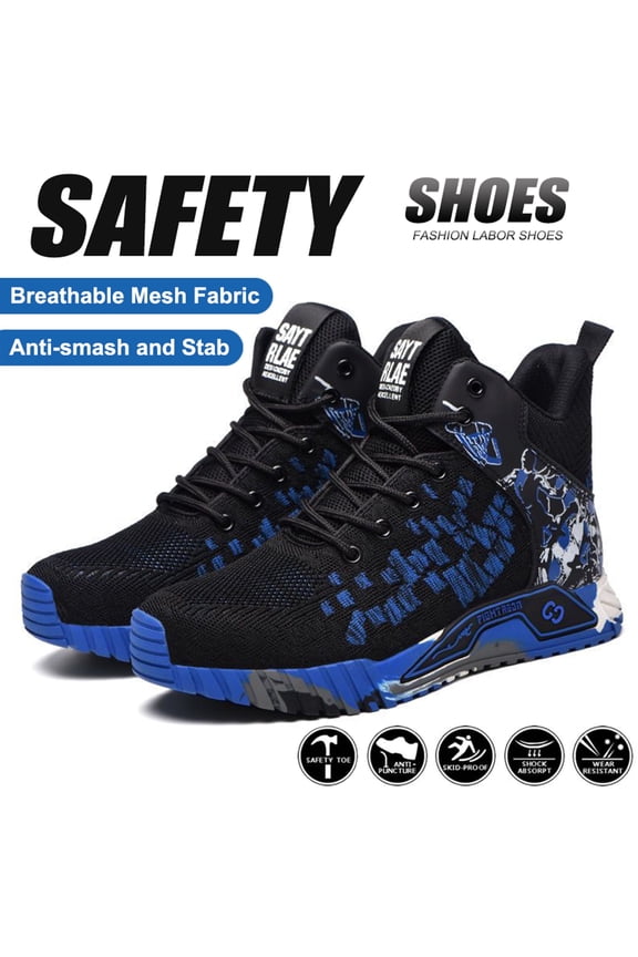 Steel Toe Boots For Men Work Safety Shoes Anti-smash Anti-puncture Indestructible Shoes Construction Working Boots Outdoor Security Boots Blue