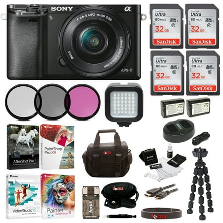 Sony Alpha a6000 Mirrorless Camera w/ 16-50mm Lens & Four 32GB SD Card (Sony A6000 Best Deal)