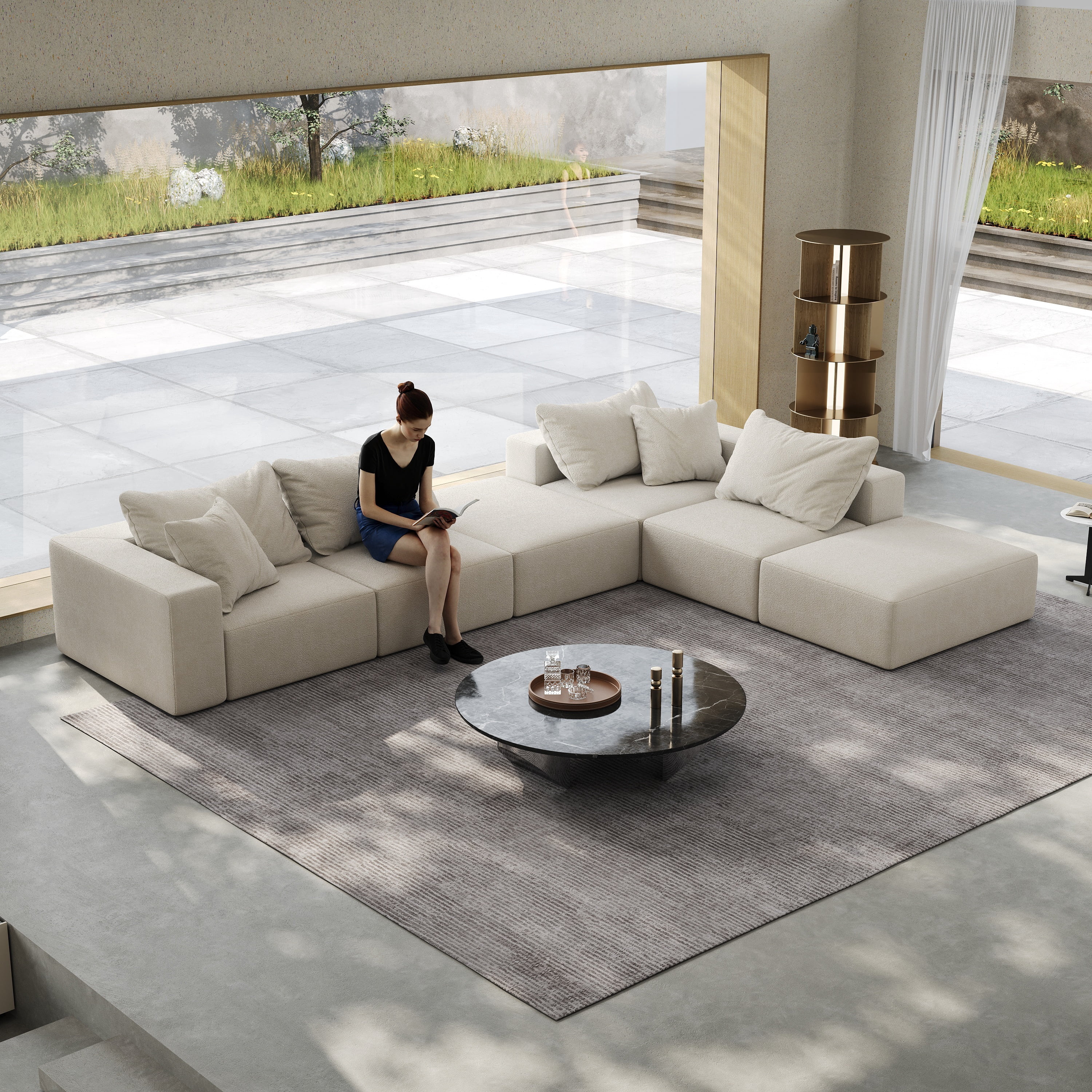 Vinform 162" Modern Upholstered Sectional Sofa with 6 Pillows, Free Combination Sectional Sofa Set for Living Room, Beige