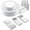 Silver, variant on 700-Piece Gold Rim Plastic Dinnerware Set for 100 Guests, Elegant Disposable Dinnerware for Party, Wedding. Includes Dinner Plates, Dessert Plates, Gold Silverware, Napkins, Cups