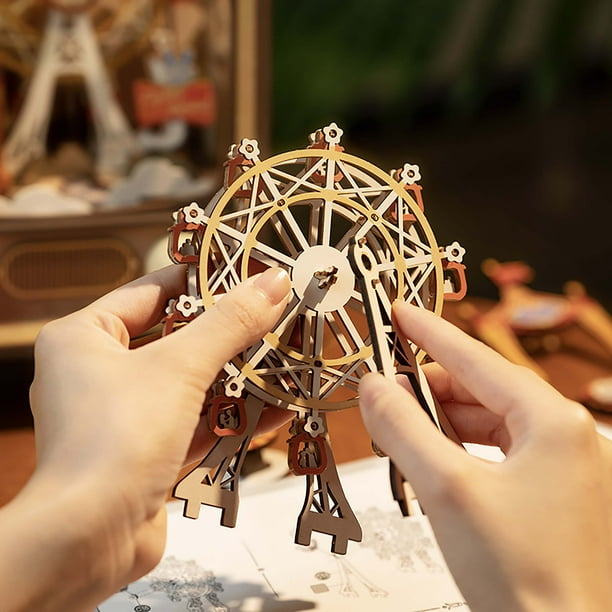 rolife, DIY Music Box, Sunset Carnival Model Kit, 3D Wooden Puzzle